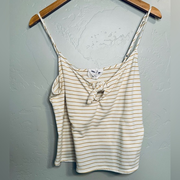 Sadie & Sage Canary & Cream Waffle Tie Tank Cami Gold Stripe SZ LARGE NEW! - Picture 4 of 13